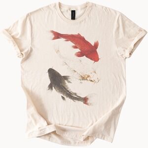 Koi Fish Graphic Tee Natural Shirt Aquatic Art Design